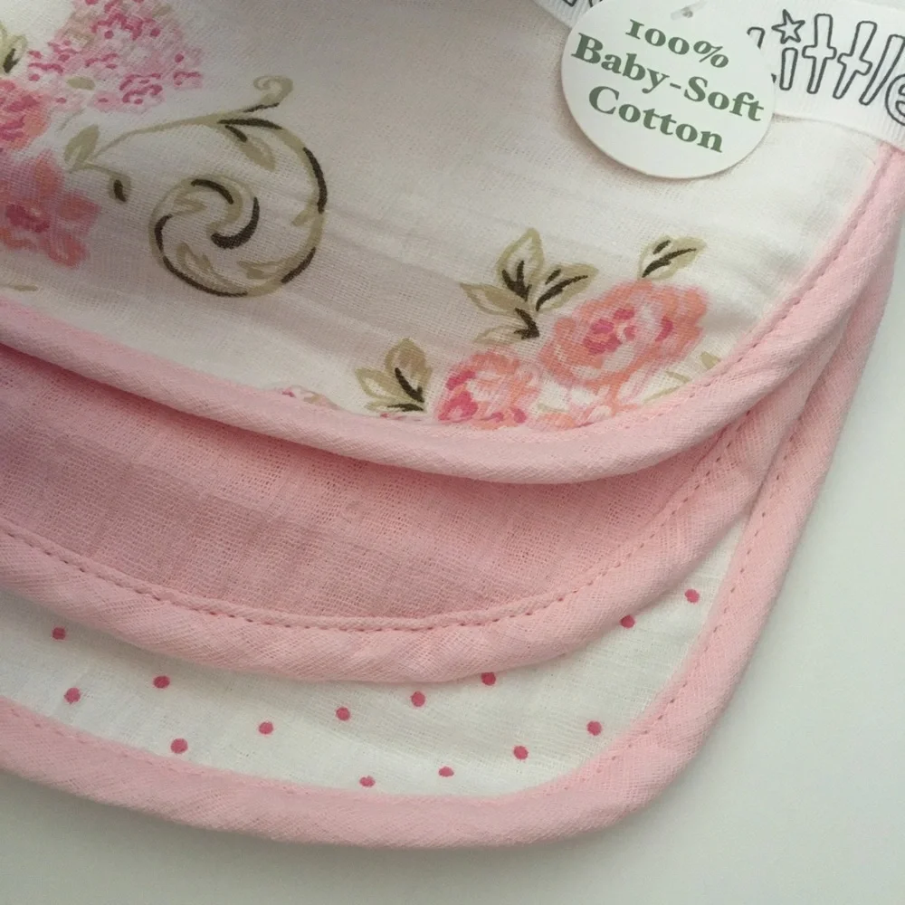 NEW Cotton Muslin Bib Set of 3 Floral Pink Print | Little Me